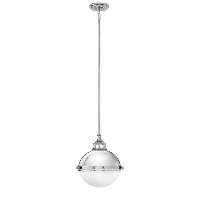 Hinkley Lighting 4834PN Fletcher 2 Light 14 inch Pendant in Polished Nickel with Etched Opal Glass
