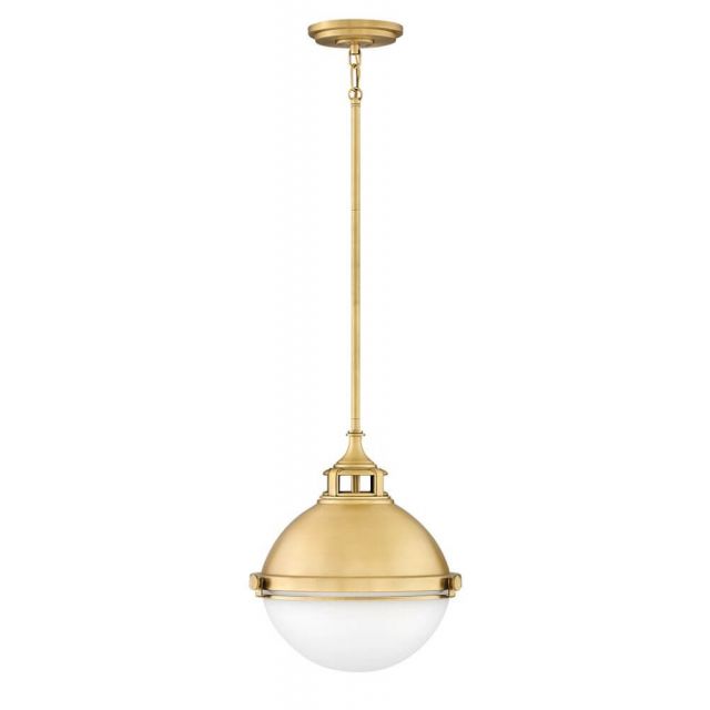 Hinkley Lighting 4834SA Fletcher 2 Light 14 Inch Pendant in Satin Brass with Etched Opal Glass
