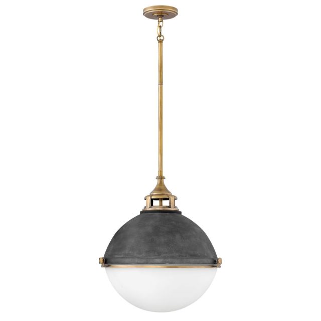 Hinkley Lighting 4835DZ Fletcher 2 Light 18 Inch Single Tier Pendant In Aged Zinc With Etched Opal Glass