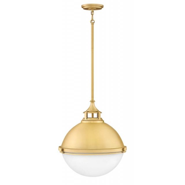 Hinkley Lighting 4835SA Fletcher 2 Light 18 Inch Orb Pendant in Satin Brass with Etched Opal Glass