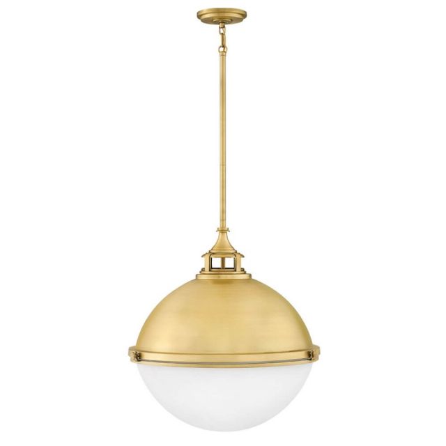 Hinkley Lighting 4836SA Fletcher 3 Light 22 Inch Orb Pendant in Satin Brass with Etched Opal Glass