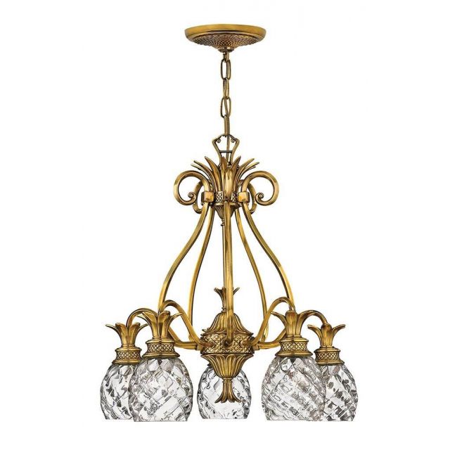 Hinkley Lighting 4885BB Plantation 5 Light 22 inch Single Tier Chandelier in Burnished Brass with Clear Optic Glass