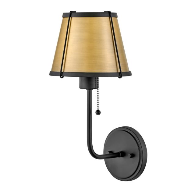 Hinkley Lighting 4890BK-LDB Clarke 1 Light 16 inch Tall LED Wall Sconce in Black-Lacquered Dark Brass Accents