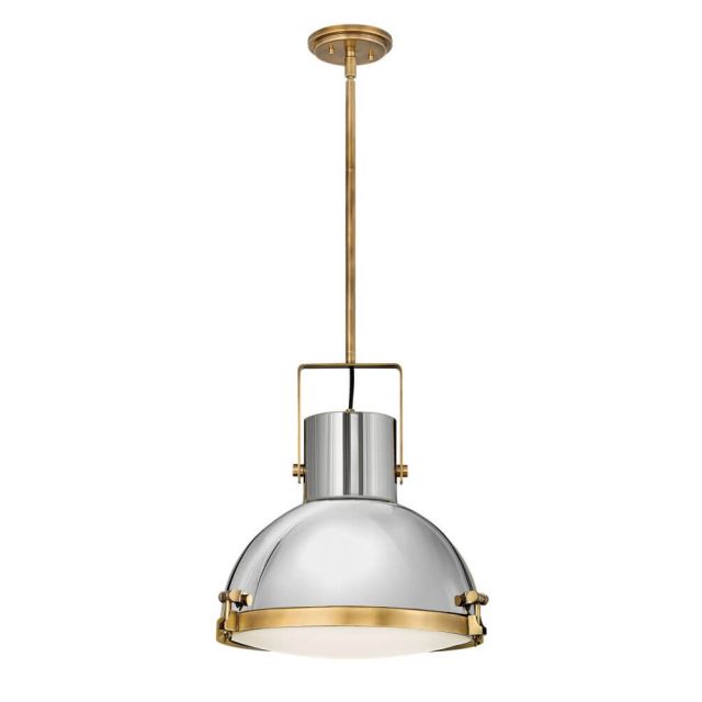 Hinkley Lighting 49065HB Nautique 1 Light 18 Inch Pendant in Heritage Brass-Polished Nickel with Etched Opal Glass