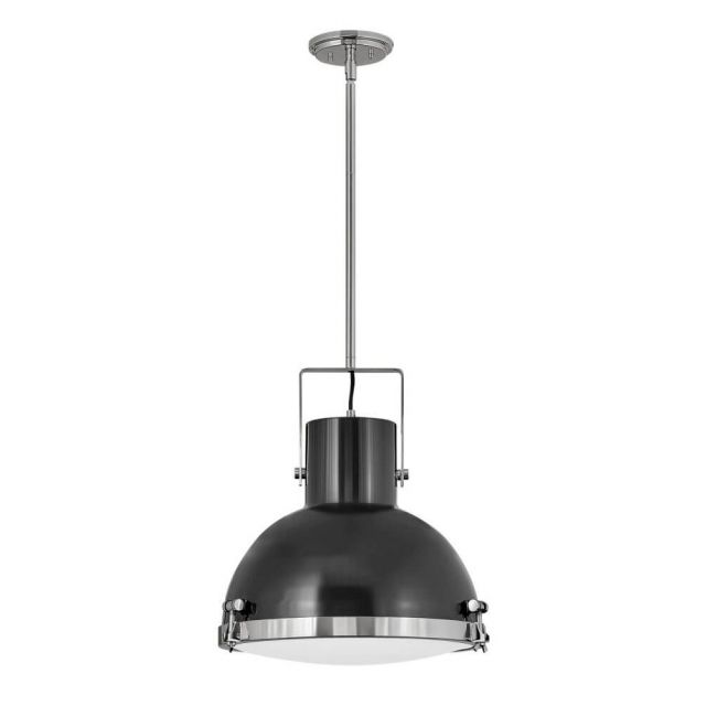 Hinkley Lighting 49065PN Nautique 1 Light 18 Inch Pendant in Polished Nickel-Gloss Black with Etched Opal Glass