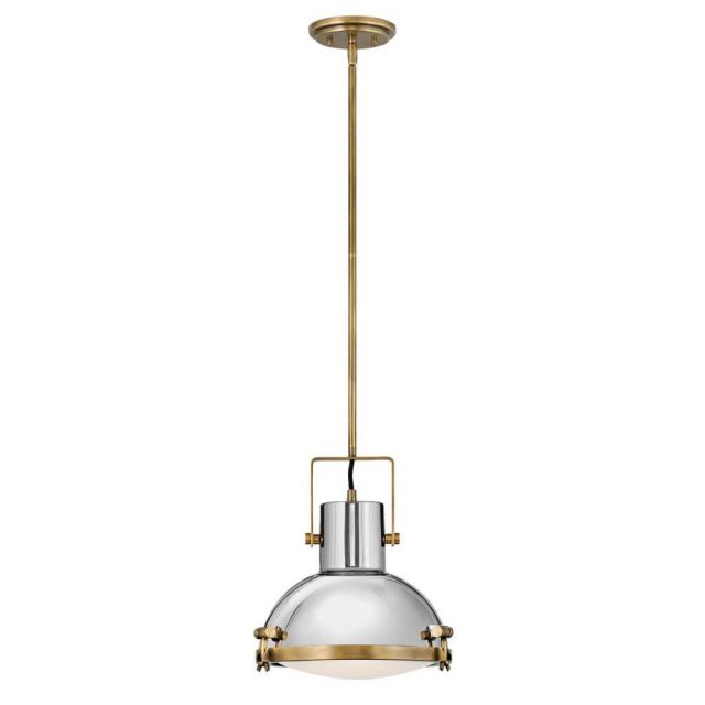 Hinkley Lighting 49067HB Nautique 1 Light 13 Inch Pendant in Heritage Brass-Polished Nickel with Etched Opal Glass