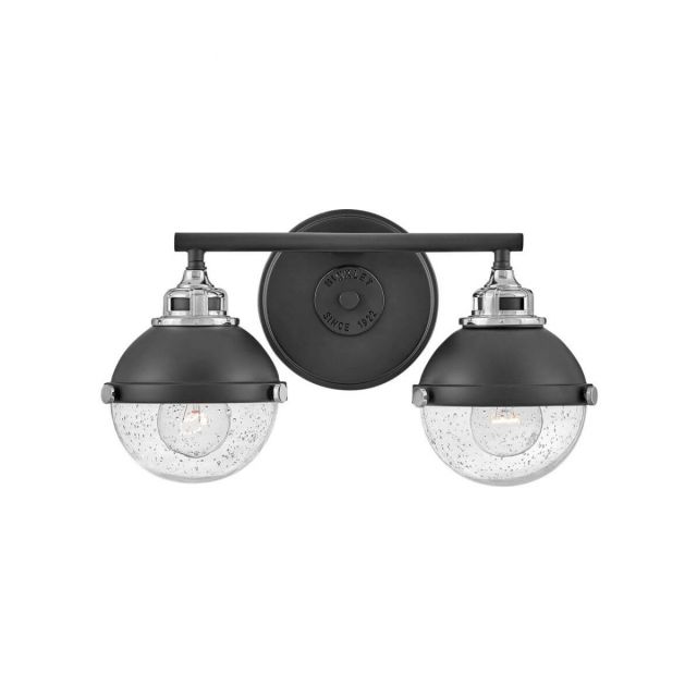 Hinkley Lighting 5172BK-CM Fletcher 2 Light 16 inch Vanity Light in Black with Chrome Accent and Clear Seedy Glass