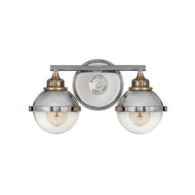 Hinkley Lighting 5172PN Fletcher 2 Light 16 Inch Bath Light in Polished Nickel-Heritage Brass with Clear Seedy Glass