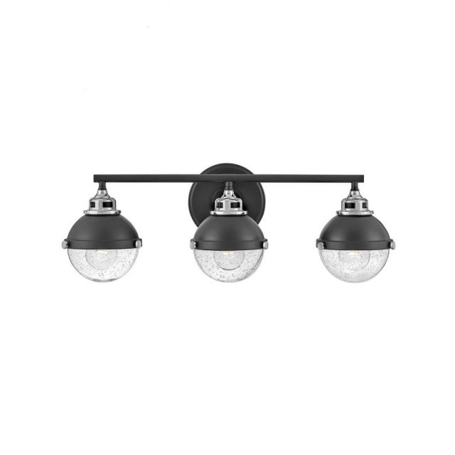 Hinkley Lighting 5173BK-CM Fletcher 3 Light 25 inch Vanity Light in Black with Chrome Accent and Clear Seedy Glass