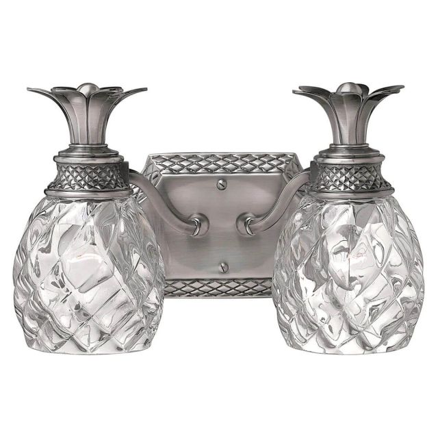 Hinkley Lighting 5312PL Plantation 2 Light 13 Inch Bath In Polished Antique Nickel With Clear Optic Glass