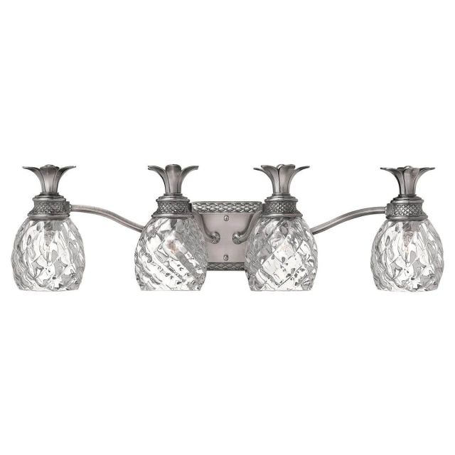 Hinkley Lighting 5314PL Plantation 4 Light 29 Inch Bath In Polished Antique Nickel With Clear Optic Glass