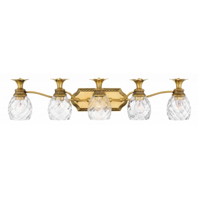 Hinkley Lighting 5315BB Plantation 5 Light 37 Inch Bath Lighting In Burnished Brass With Clear Optic Glass