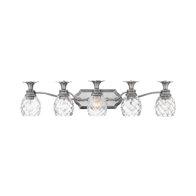 Hinkley Lighting 5315PL Plantation 5 Light 37 Inch Bath Lighting In Polished Antique Nickel With Clear Optic Glass
