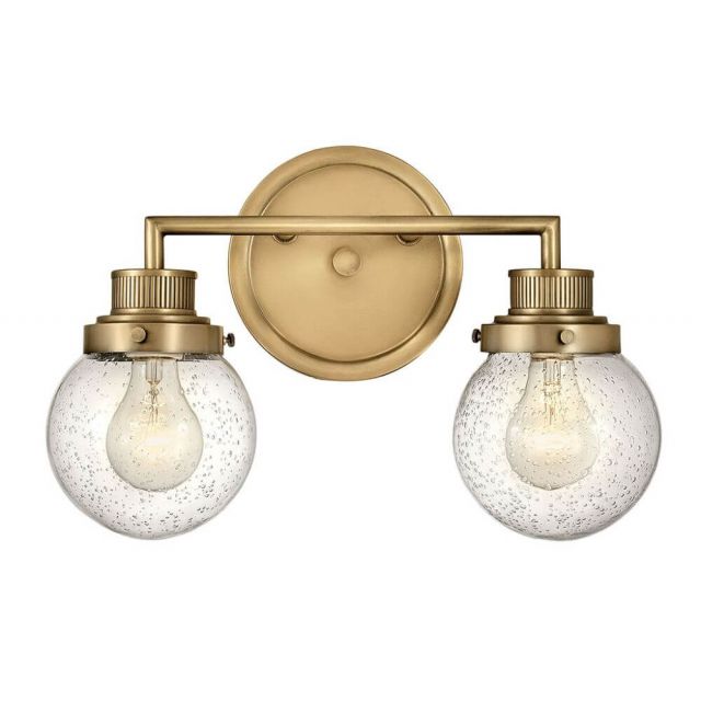 Hinkley Lighting 5932HB Poppy 2 Light 15 Inch Bath Light in Heritage Brass with Clear Seedy Glass