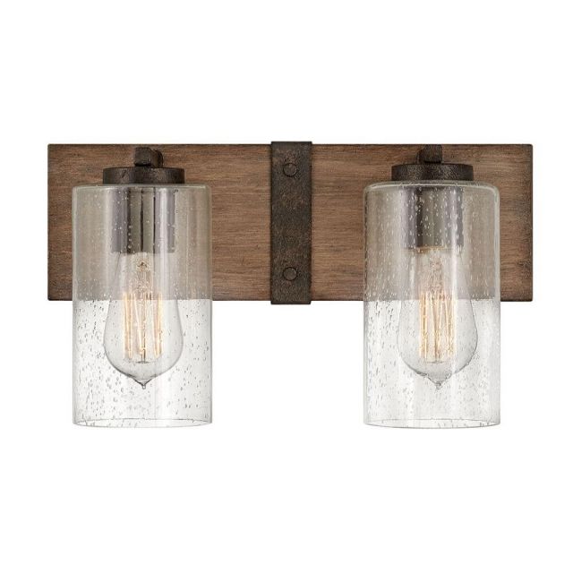 Hinkley Lighting Sawyer 2 Light 14 Inch Bath Light in Sequoia-Iron Rust with Clear Seedy Glass 5942SQ