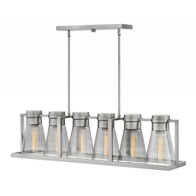 Hinkley Lighting 63306BN-SM Refinery 6 Light 44 Inch Stem Hung Liner Chandelier In Brushed Nickel And Smoked With Smoked Glass
