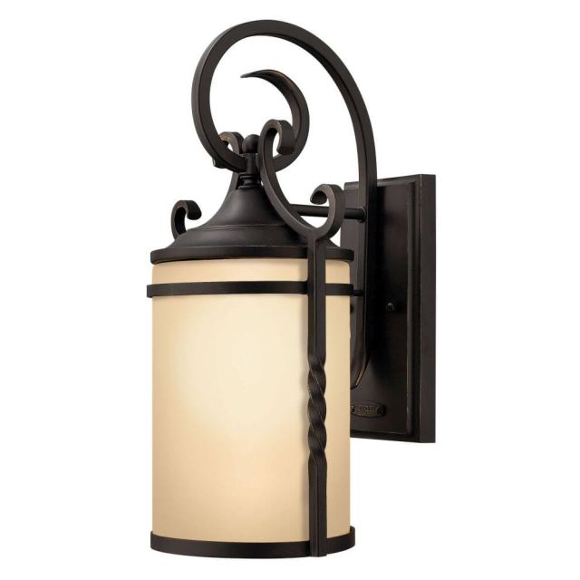 Hinkley Lighting 1140OL Casa 1 Light 13 Inch Tall Small Outdoor Wall Light In Olde Black With Light Etched Amber Glass