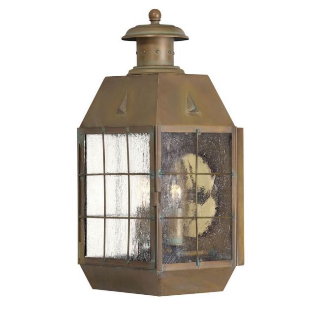 Hinkley Lighting Nantucket 2 Light 17 Inch Tall Medium Outdoor Wall Light In Aged Brass With Clear Seedy Panels 2374AS