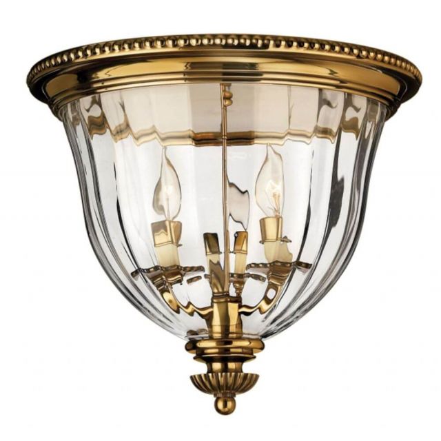 Hinkley Lighting Cambridge 3 Light 15 Inch Foyer Flush Mount In Burnished Brass With Clear Optic Glass 3612BB