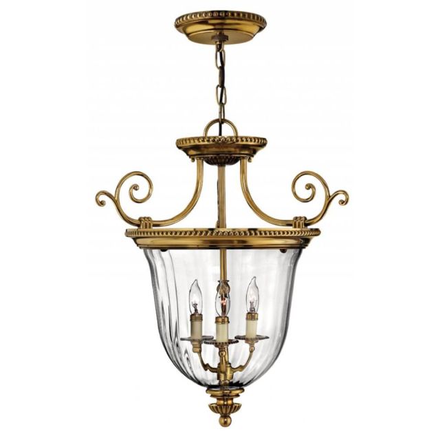 Hinkley Lighting Cambridge 3 Light 21 Inch Foyer Chandelier In Burnished Brass With Clear Optic Glass 3613BB