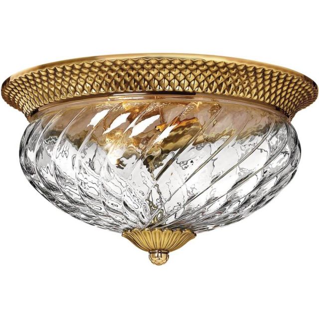 Hinkley Lighting Plantation 3 Light 16 Inch Flush Mount In Burnished Brass With Clear Optic Glass 4881BB