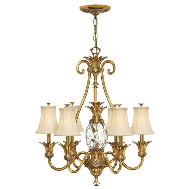 Hinkley Lighting Plantation 7 Light 28 Inch Chandelier In Burnished Brass With Clear Optic Glass 4886BB