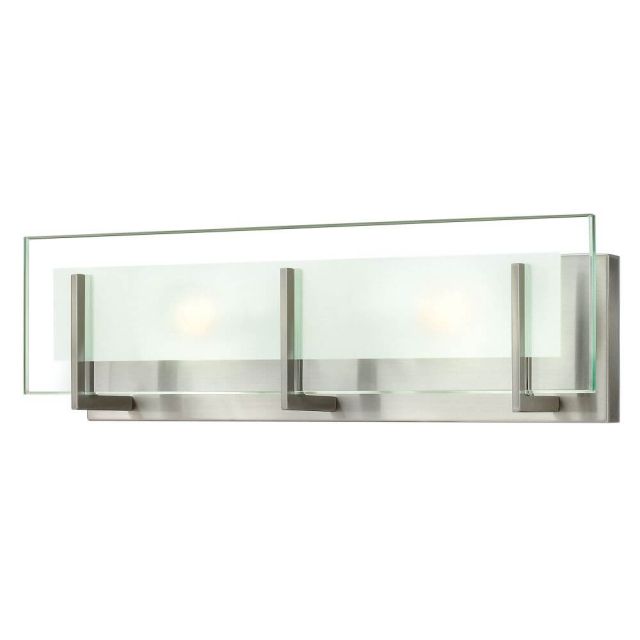 Hinkley Lighting 5652BN Latitude 2 Light 18 Inch Bath In Brushed Nickel With Clear Beveled Inside Etched Glass