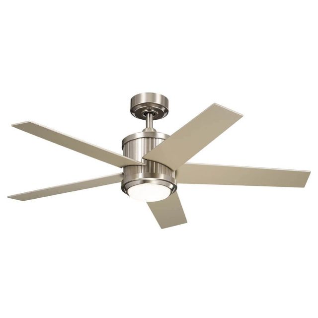 Kichler Brahm 48 inch 5 Blade LED Ceiling Fan in Brushed Stainless Steel with Reversible Silver and Walnut Blades 300048BSS