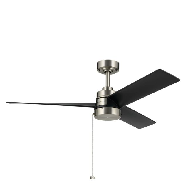 Kichler 300375NI Spyn Lite 52 inch 3 Blade Pull Chain Ceiling Fan in Brushed Nickel with Satin Black Blades