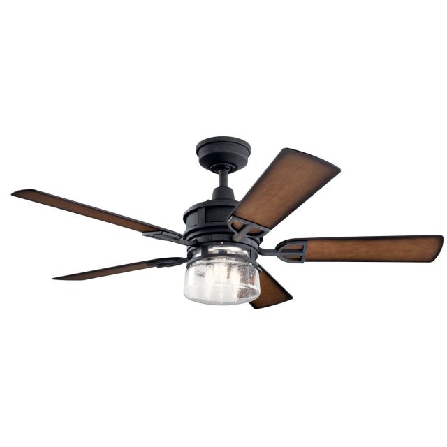 Kichler 310239DBK Lyndon Patio 52 inch LED Outdoor Ceiling Fan in Distressed Black with Walnut Shadowed-Light Walnut Blade