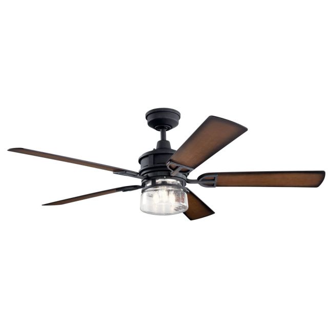 Kichler 310240DBK Lyndon Patio 60 inch LED Outdoor Ceiling Fan in Distressed Black with Walnut Shadowed-Light Walnut Blade
