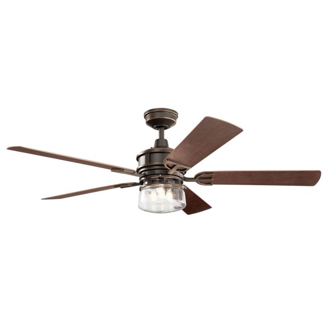 Kichler 310240OZ Lyndon Patio 60 inch LED Outdoor Ceiling Fan in Olde Bronze with Medium Walnut-Dark Walnut Blade