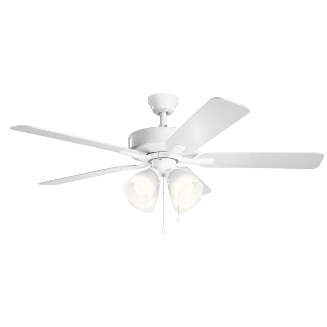 Kichler 330016WH Basics Pro Premier 52 inch 5 Blade LED Ceiling Fan in White with White-Silver Blade