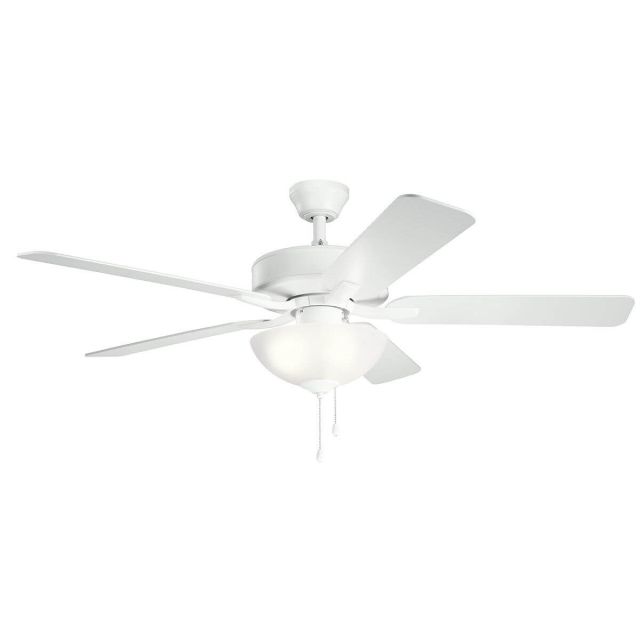 Kichler 330017MWH Basics Pro Select 52 inch 5 Blade LED Ceiling Fan in Matte White with Matte White-Silver Blade