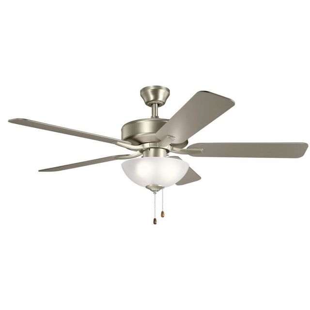 Kichler 330017NI Basics Pro Select 52 inch 5 Blade LED Ceiling Fan in Brushed Nickel with Walnut-Silver Blade