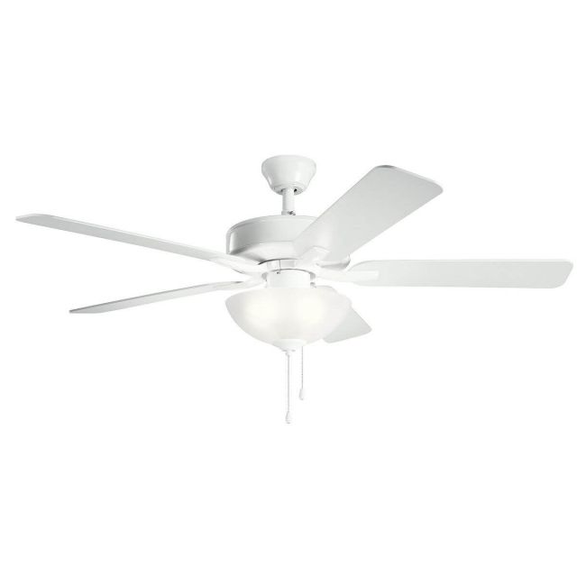 Kichler 330017WH Basics Pro Select 52 inch 5 Blade LED Ceiling Fan in White with White-Silver Blade