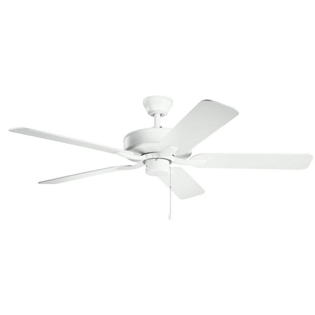 Kichler 330018MWH Basics Pro 52 inch 5 Blade Ceiling Fan in Matte White with Matte White-Silver Blade