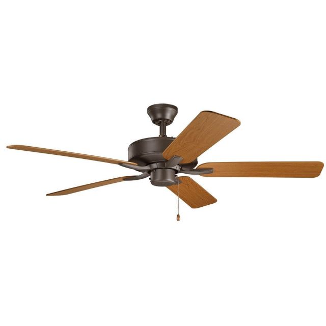Kichler 330018SNB Basics Pro 52 inch 5 Blade Ceiling Fan in Satin Natural Bronze with Walnut-Cherry Blade
