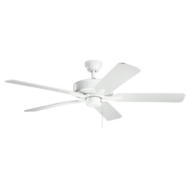 Kichler 330018WH Basics Pro 52 inch 5 Blade Ceiling Fan in White with White-Silver Blade