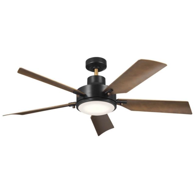 Kichler 330057SBK Guardian 56 inch 5 Blade LED Ceiling Fan in Satin Black with Natural Brass Blade