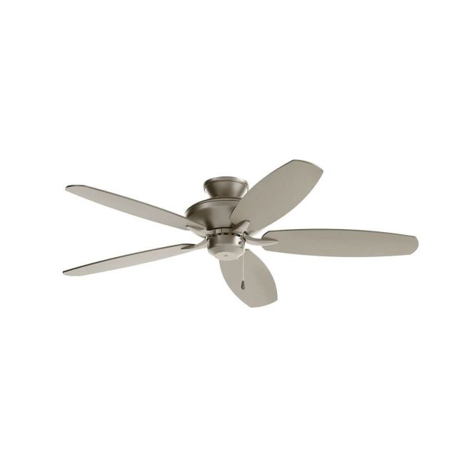 Kichler 330165NI Renew 52 inch 5 Blade Pull Chain Patio Fan in Brushed Nickel with Mk Silver-Satin Black Blade