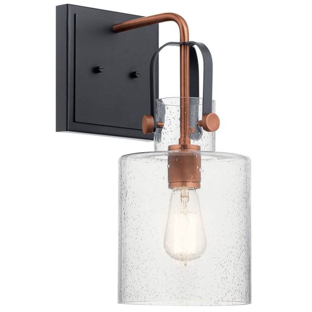 Kichler 52036ACO Kitner 1 Light 17 Inch Tall Wall Sconce in Antique Copper with Clear Seeded Glass
