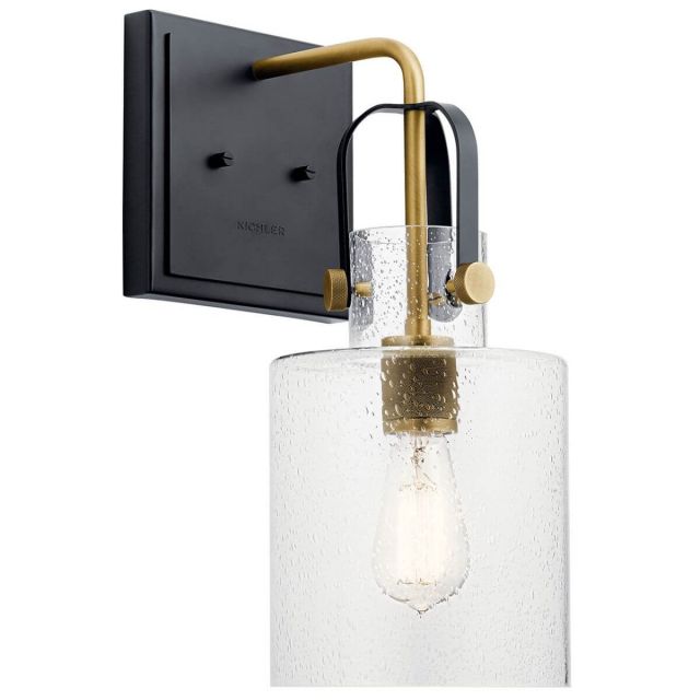 Kichler 52036NBR Kitner 1 Light 17 Inch Tall Wall Sconce in Natural Brass with Clear Seeded Glass