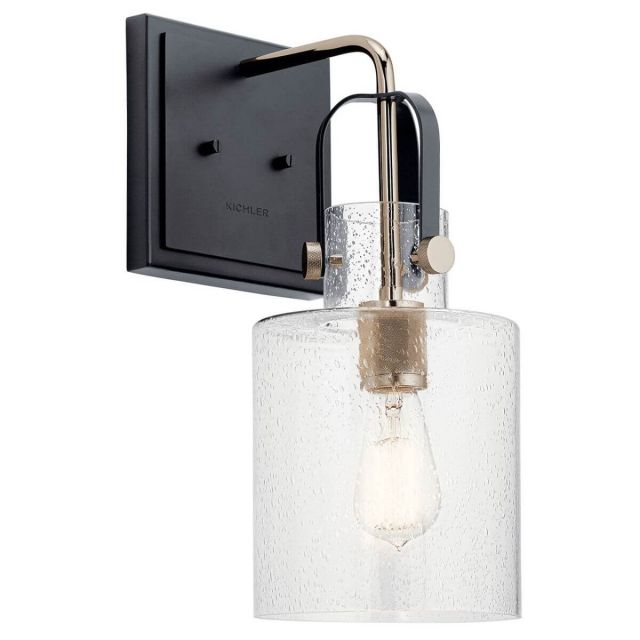 Kichler 52036PN Kitner 1 Light 17 Inch Tall Wall Sconce in Polished Nickel with Clear Seeded Glass
