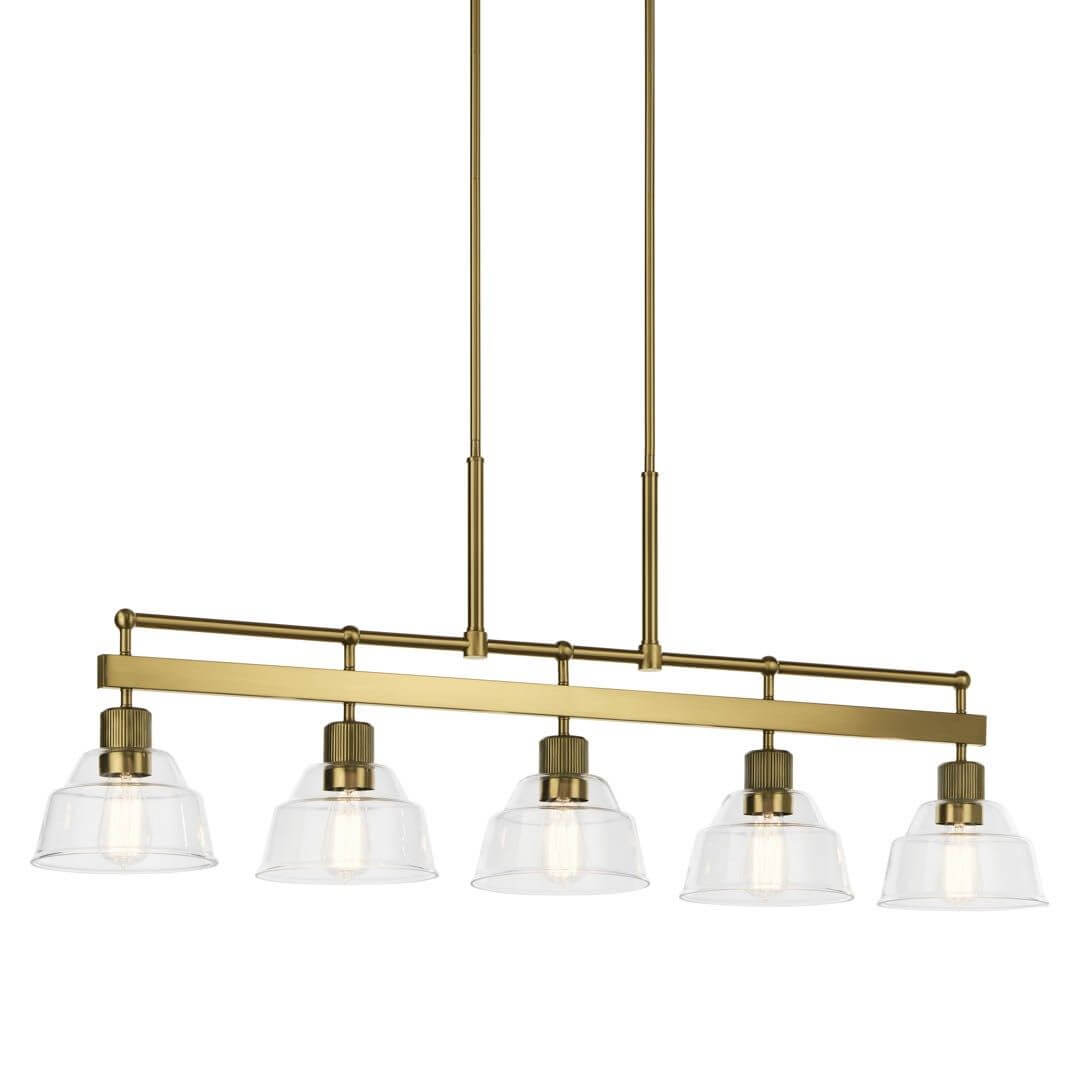 Kichler Eastmont 5 Light 50 inch Linear Light in Brushed Brass with Walnut Wood Arm 52404BNB