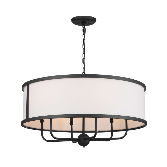 Kichler 52466BKT Heddle 6 Light 31 inch Chandelier in Textured Black with Fabric Shade
