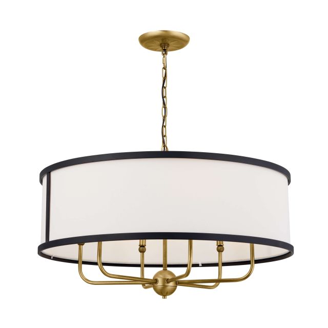 Kichler 52466NBR Heddle 6 Light 31 inch Chandelier in Natural Brass with Fabric Shade