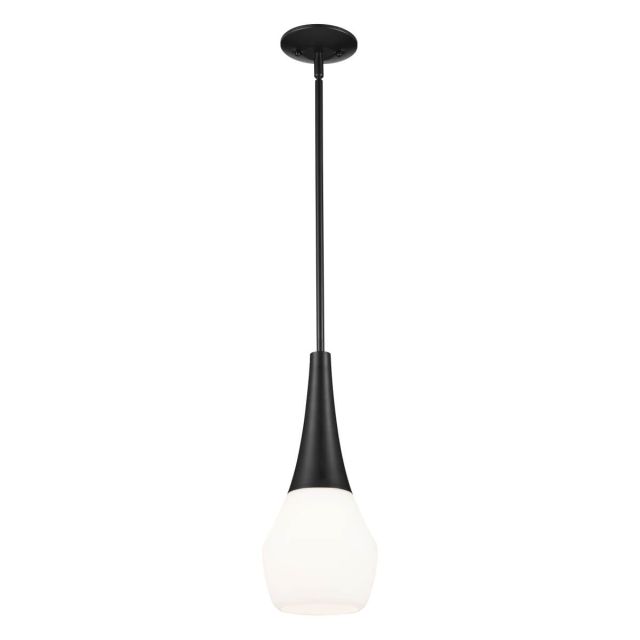 Kichler 52529BK Deela 1 Light 7 inch Mini Pendant in Black with Satin Etched Cased Opal Glass