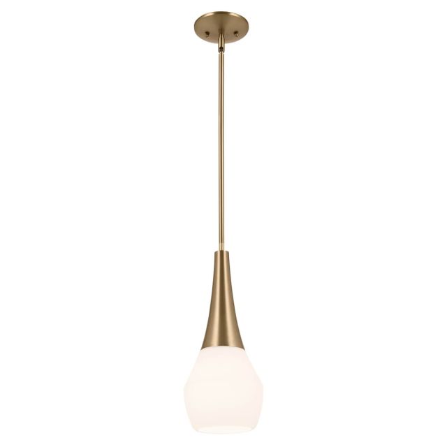 Kichler 52529CPZ Deela 1 Light 7 inch Mini Pendant in Champagne Bronze with Satin Etched Cased Opal Glass