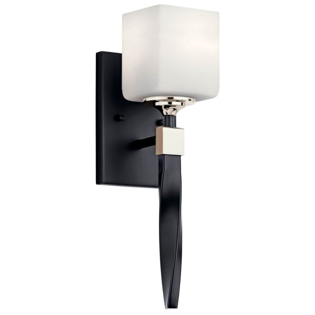 Kichler 55000BK Marette 1 Light 16 inch Tall Wall Sconce in Black with Satin Etched Cased Opal Glass